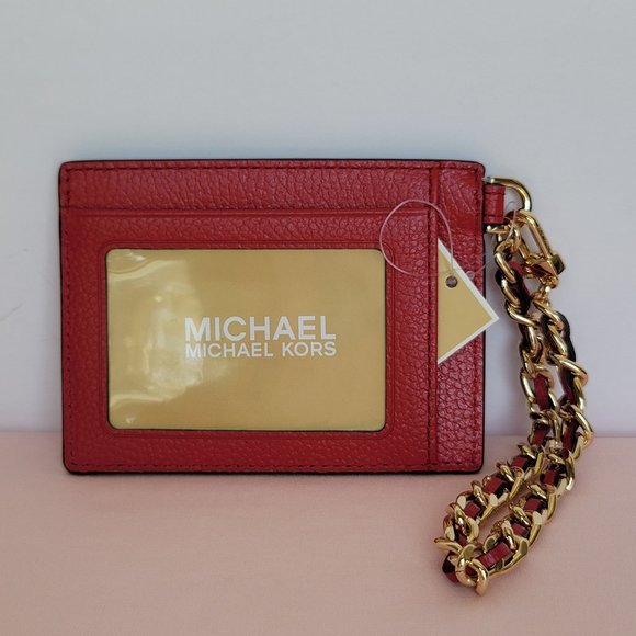 MICHAEL KORS Jet Set Small ID Pebbled Leather Chain Card Holder Case-Crimson $69 - Picture 10 of 16